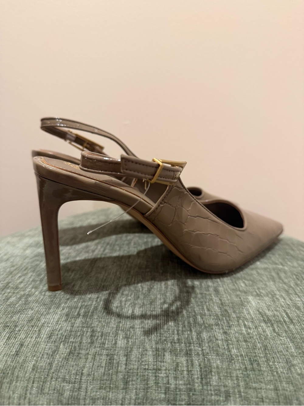 Vince Camuto Taupe Croc-Effect Pointed Slingback Pumps - Picture 4 of 6